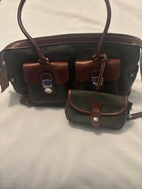 VTG Dooney & Bourke Rich Avocado Double Pocket Satchel & wallet leather trim